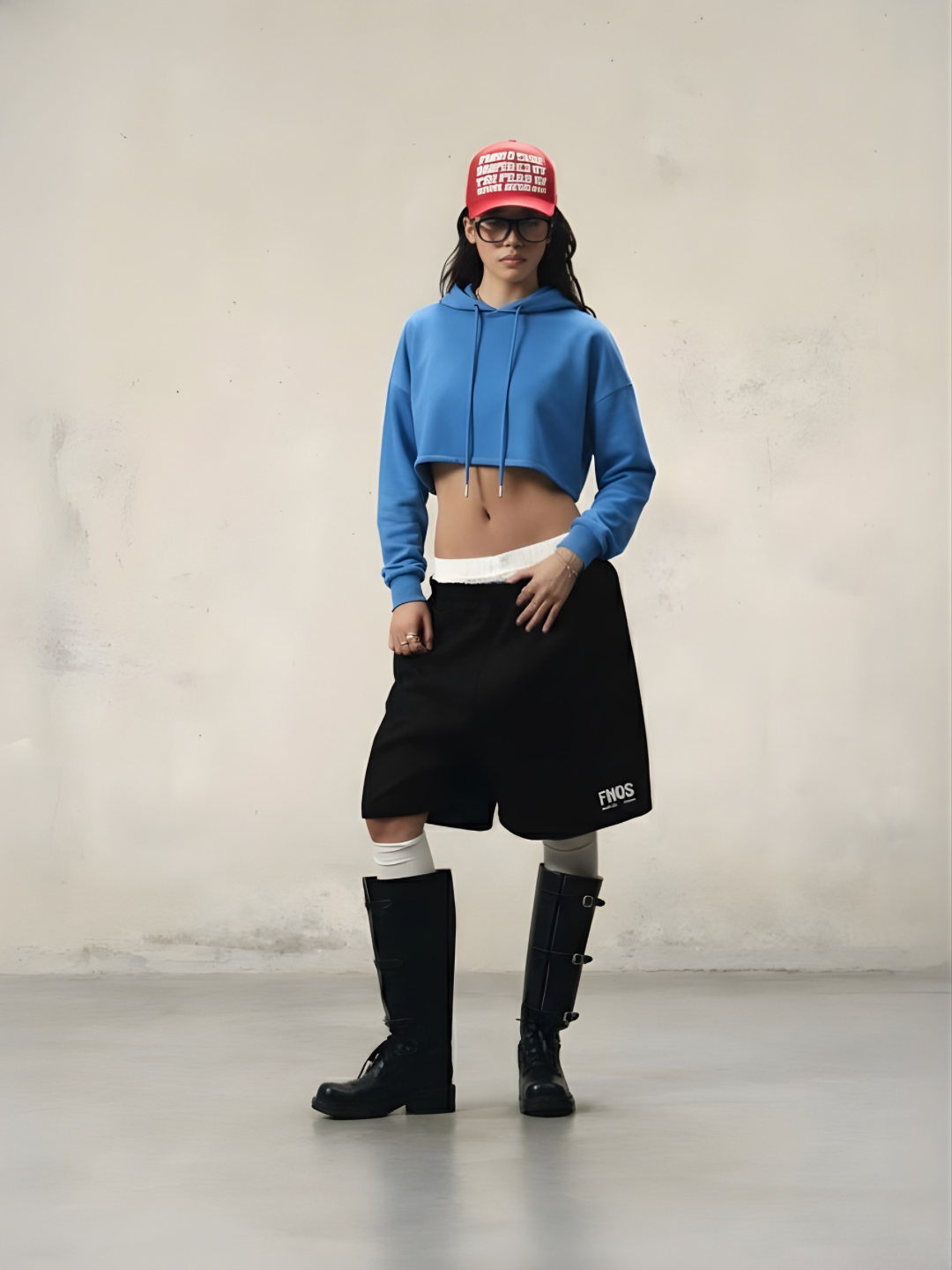 Denim Blue Women Cropped Solid Hoodie  -  Kurvy