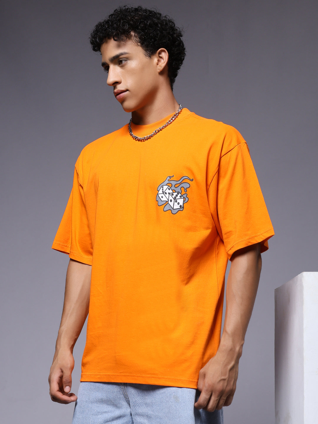 Dice Puff Printed Men Premium Oversized T-shirt  -  Kurvy Oversized T-Shirt