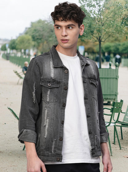 Distress Men jacket - Black  -  Kurvy Jacket