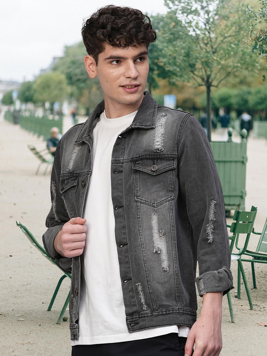 Distress Men jacket - Black  -  Kurvy Jacket