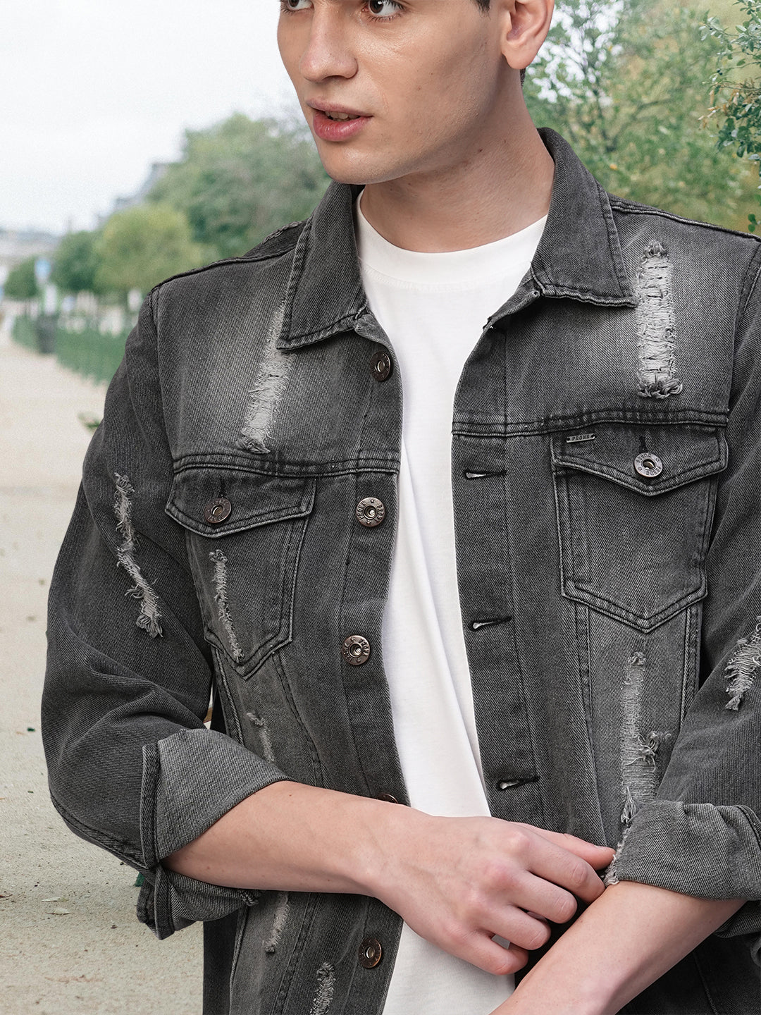 Distress Men jacket - Black  -  Kurvy Jacket