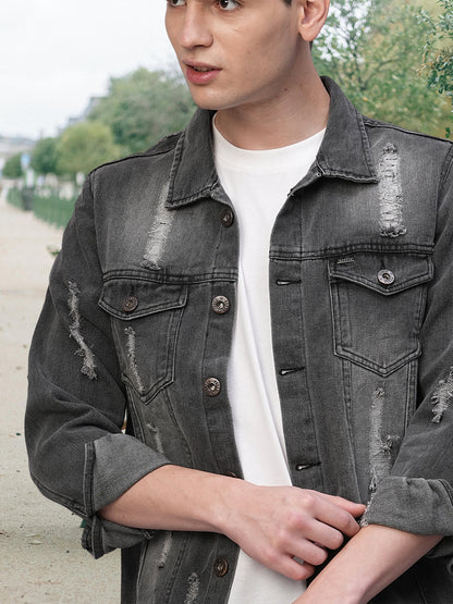 Distress Men jacket - Black  -  Kurvy Jacket