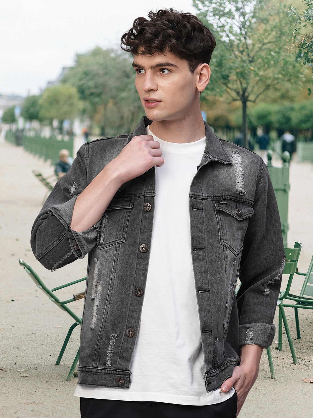 Distress Men jacket - Black  -  Kurvy Jacket