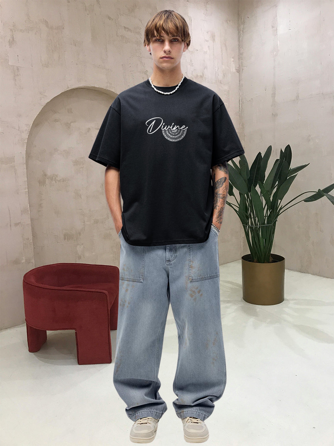 Divine Men Printed Oversized T-Shirt  -  Kurvy Oversized T-Shirt