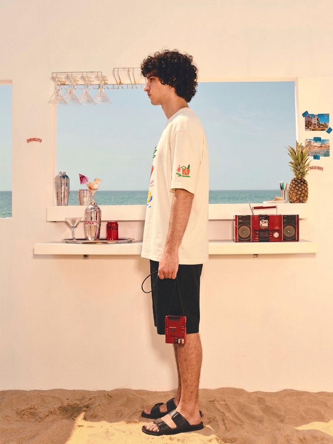 Drinks & Good Vibes Men Printed Oversized T-Shirt  -  Kurvy Oversized T-Shirt
