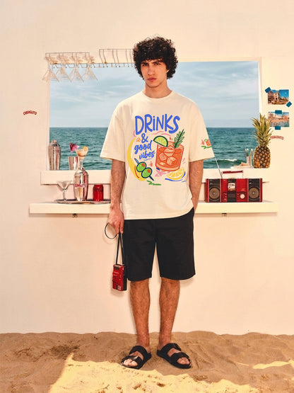 Drinks & Good Vibes Men Printed Oversized T-Shirt  -  Kurvy Oversized T-Shirt