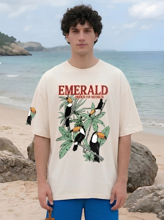 Emerald Toucan Men Printed Oversized T-Shirt  -  Kurvy Oversized T-Shirt