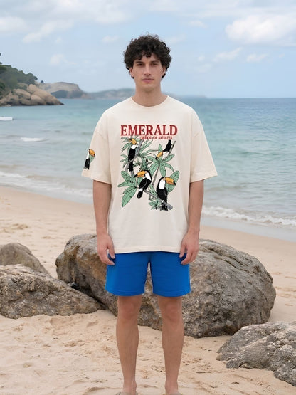 Emerald Toucan Men Printed Oversized T-Shirt  -  Kurvy Oversized T-Shirt