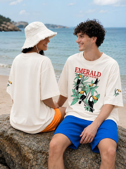 Emerald Toucan Men Printed Oversized T-Shirt  -  Kurvy Oversized T-Shirt