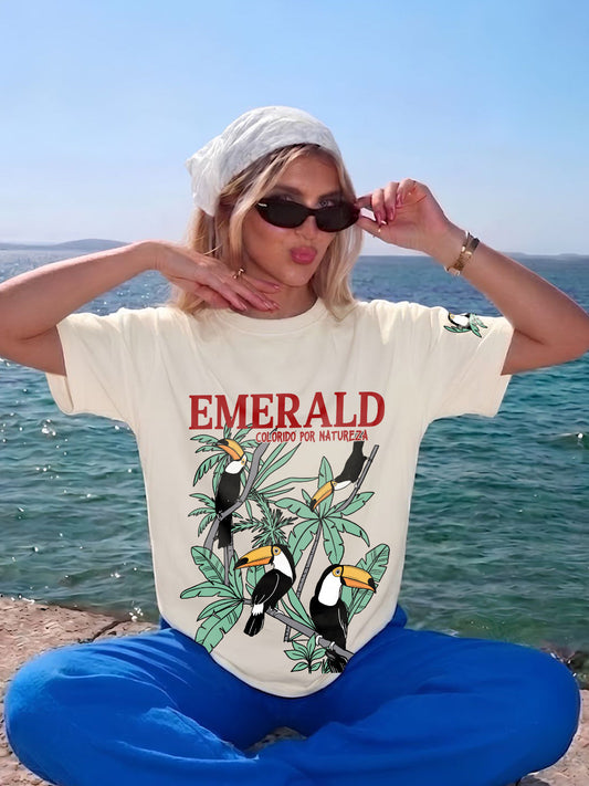 Emerald Toucan Women Printed Oversized T-Shirt  -  Kurvy Oversized T-Shirt