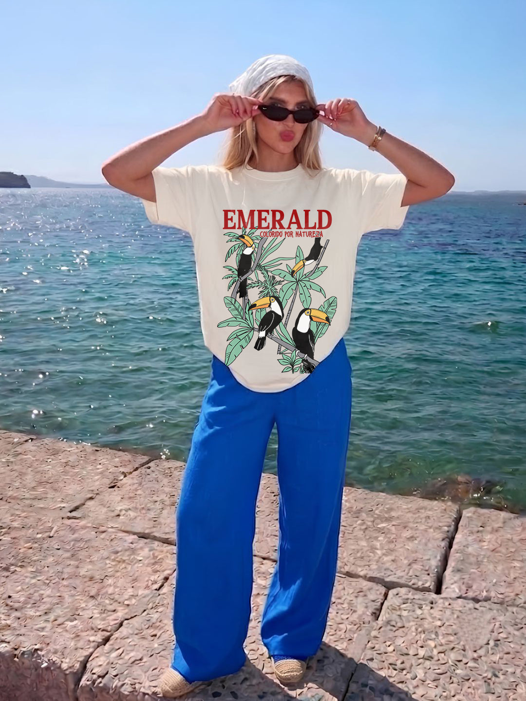 Emerald Toucan Women Printed Oversized T-Shirt  -  Kurvy Oversized T-Shirt