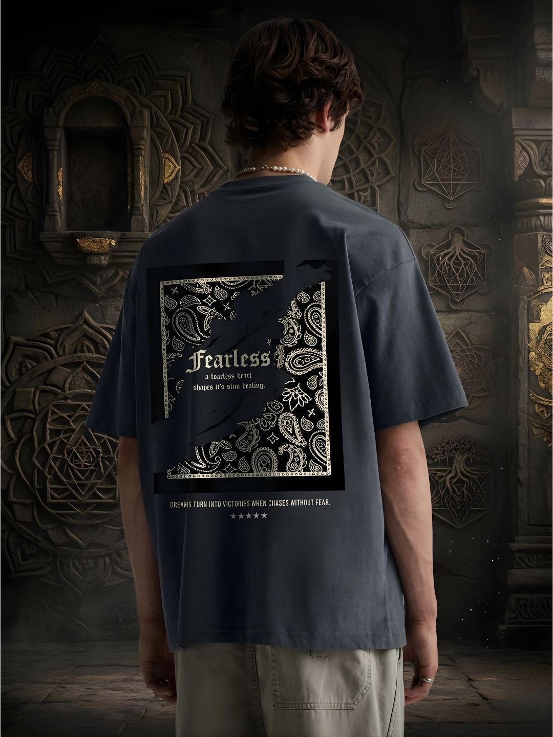 FEARLESS HEART Men Printed Oversized T-Shirt  -  Kurvy Oversized T-Shirt