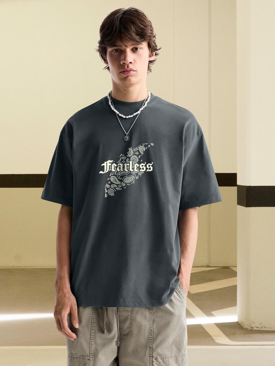 FEARLESS HEART Men Printed Oversized T-Shirt  -  Kurvy Oversized T-Shirt