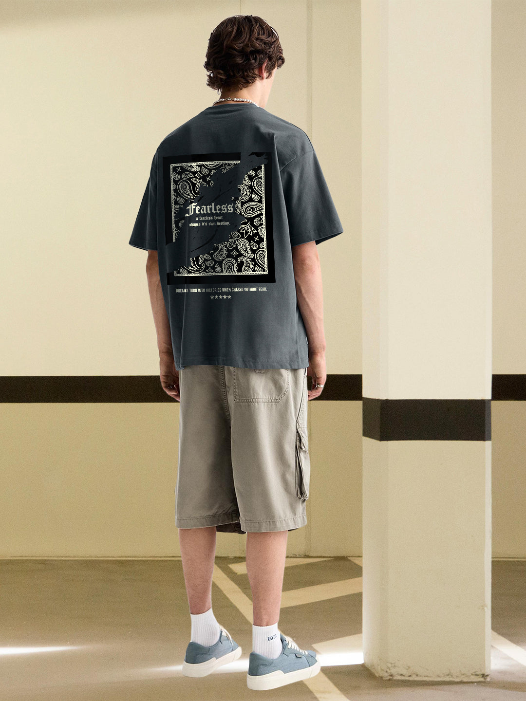 FEARLESS HEART Men Printed Oversized T-Shirt  -  Kurvy Oversized T-Shirt