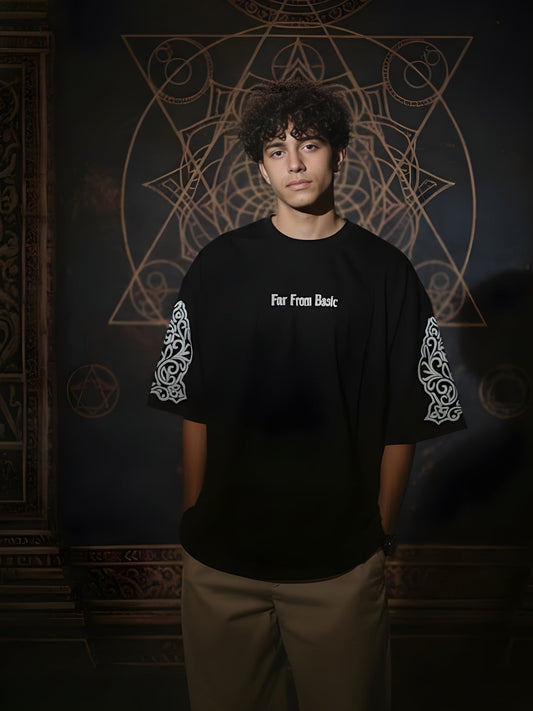 Far From Basic Puff Printed Men Premium Oversized T-Shirt  -  Kurvy Oversized T-Shirt