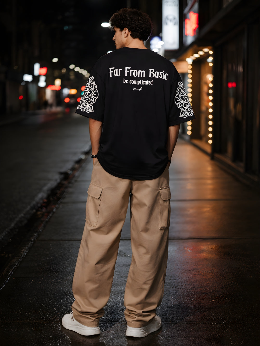 Far From Basic Puff Printed Men Premium Oversized T-Shirt  -  Kurvy Oversized T-Shirt