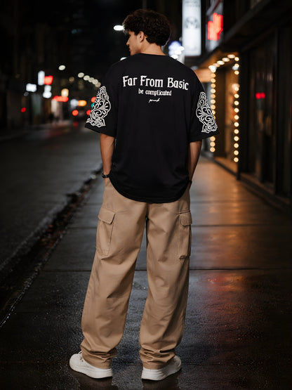 Far From Basic Puff Printed Men Premium Oversized T-Shirt  -  Kurvy Oversized T-Shirt