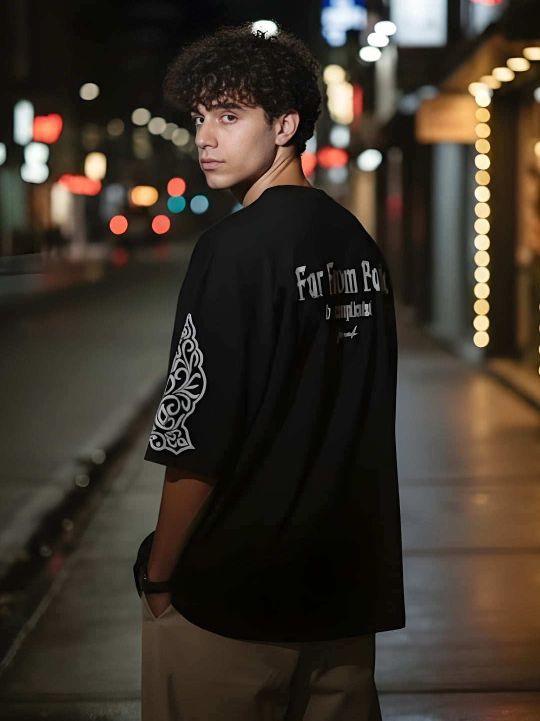 Far From Basic Puff Printed Men Premium Oversized T-Shirt  -  Kurvy Oversized T-Shirt
