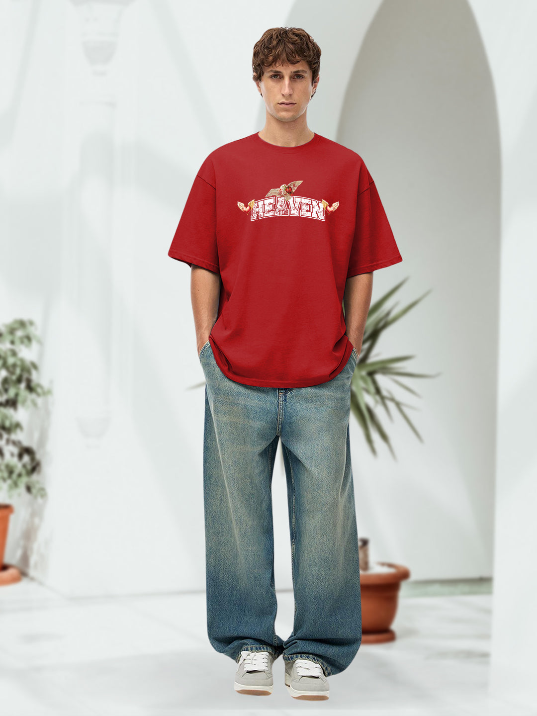 HEAVEN Men Printed Oversized T-Shirt  -  Kurvy Oversized T-Shirt