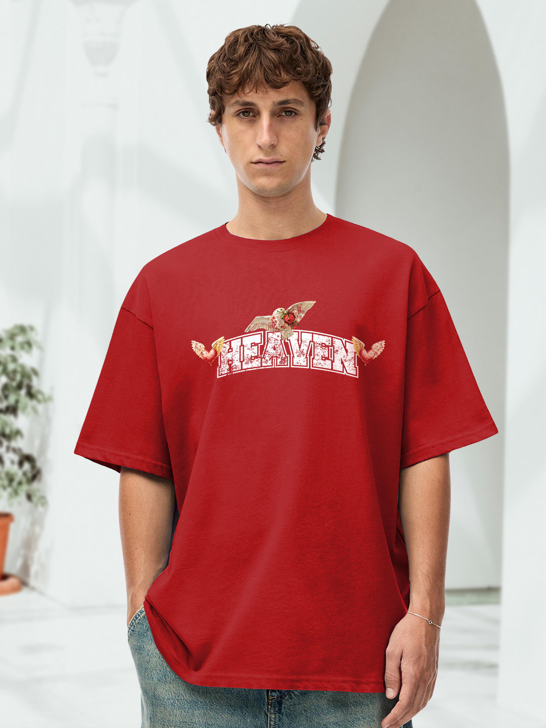 HEAVEN Men Printed Oversized T-Shirt  -  Kurvy Oversized T-Shirt