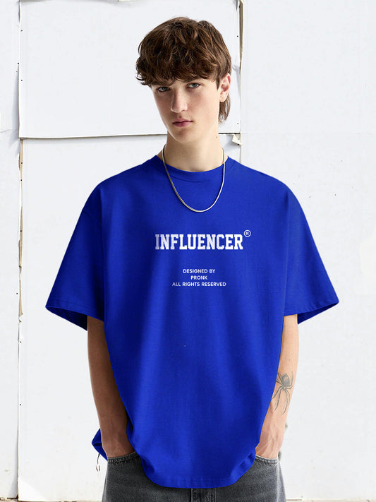 INFLUENCER Blue Men Oversized T-Shirt  -  Pure Cotton _ Streetwear Fashion _ Loose Fit  -  Kurvy Oversized T-Shirt