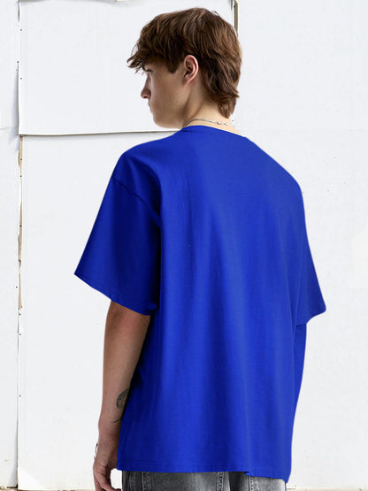 INFLUENCER Blue Men Oversized T-Shirt  -  Pure Cotton _ Streetwear Fashion _ Loose Fit  -  Kurvy Oversized T-Shirt