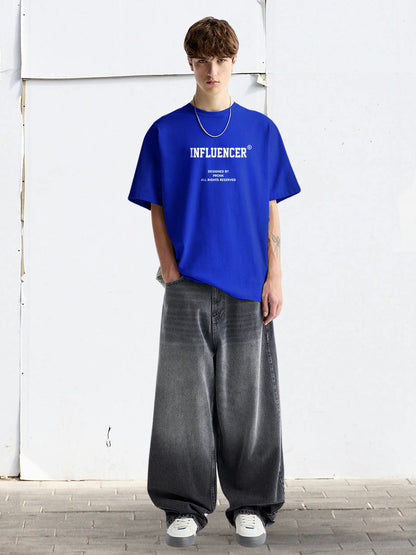 INFLUENCER Blue Men Oversized T-Shirt  -  Pure Cotton _ Streetwear Fashion _ Loose Fit  -  Kurvy Oversized T-Shirt
