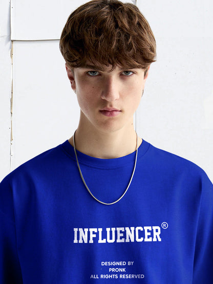INFLUENCER Blue Men Oversized T-Shirt  -  Pure Cotton _ Streetwear Fashion _ Loose Fit  -  Kurvy Oversized T-Shirt