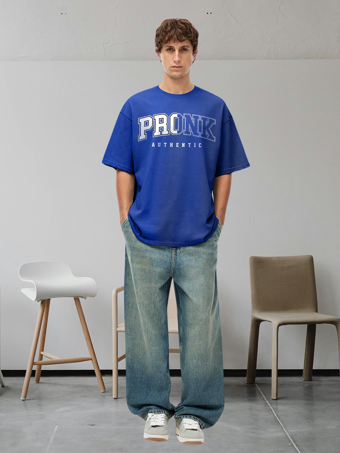 Kurvy Authentic Men Oversized T-Shirt - Blue  -  Kurvy Oversized T-Shirt
