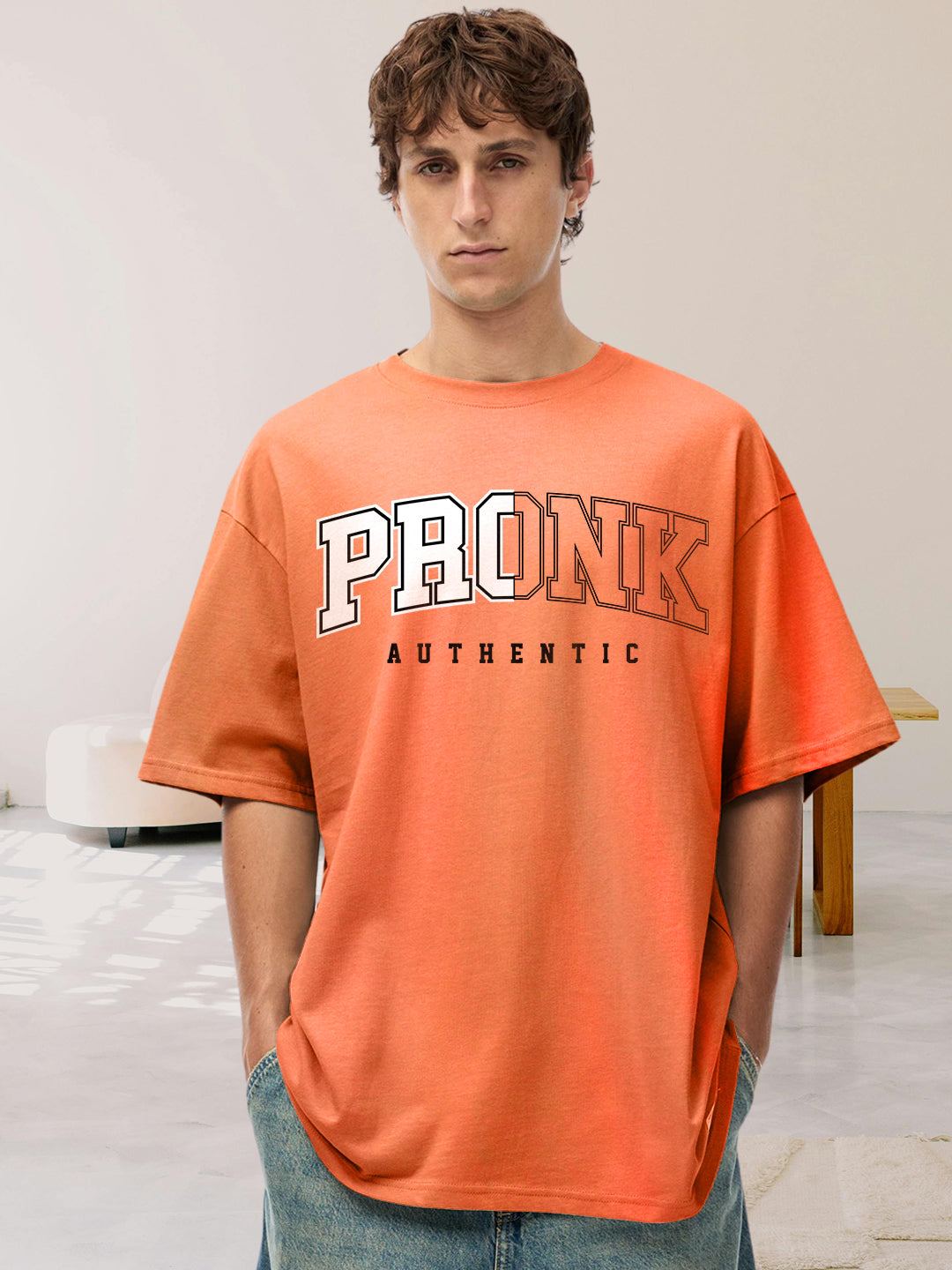 Kurvy Authentic Men Oversized T-Shirt - Orange  -  Kurvy Oversized T-Shirt