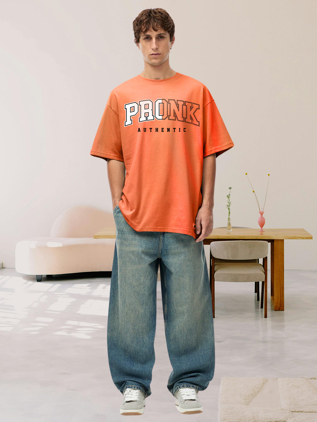 Kurvy Authentic Men Oversized T-Shirt - Orange  -  Kurvy Oversized T-Shirt