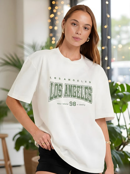 LOS ANGELES Women Graphic Oversized Printed T-Shirt  -  Kurvy Oversized T-Shirt