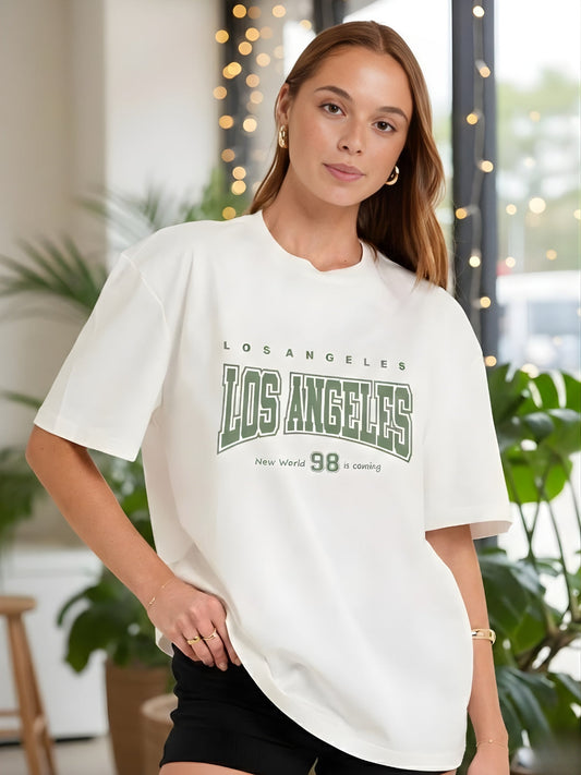 LOS ANGELES Women Graphic Oversized Printed T-Shirt  -  Kurvy Oversized T-Shirt