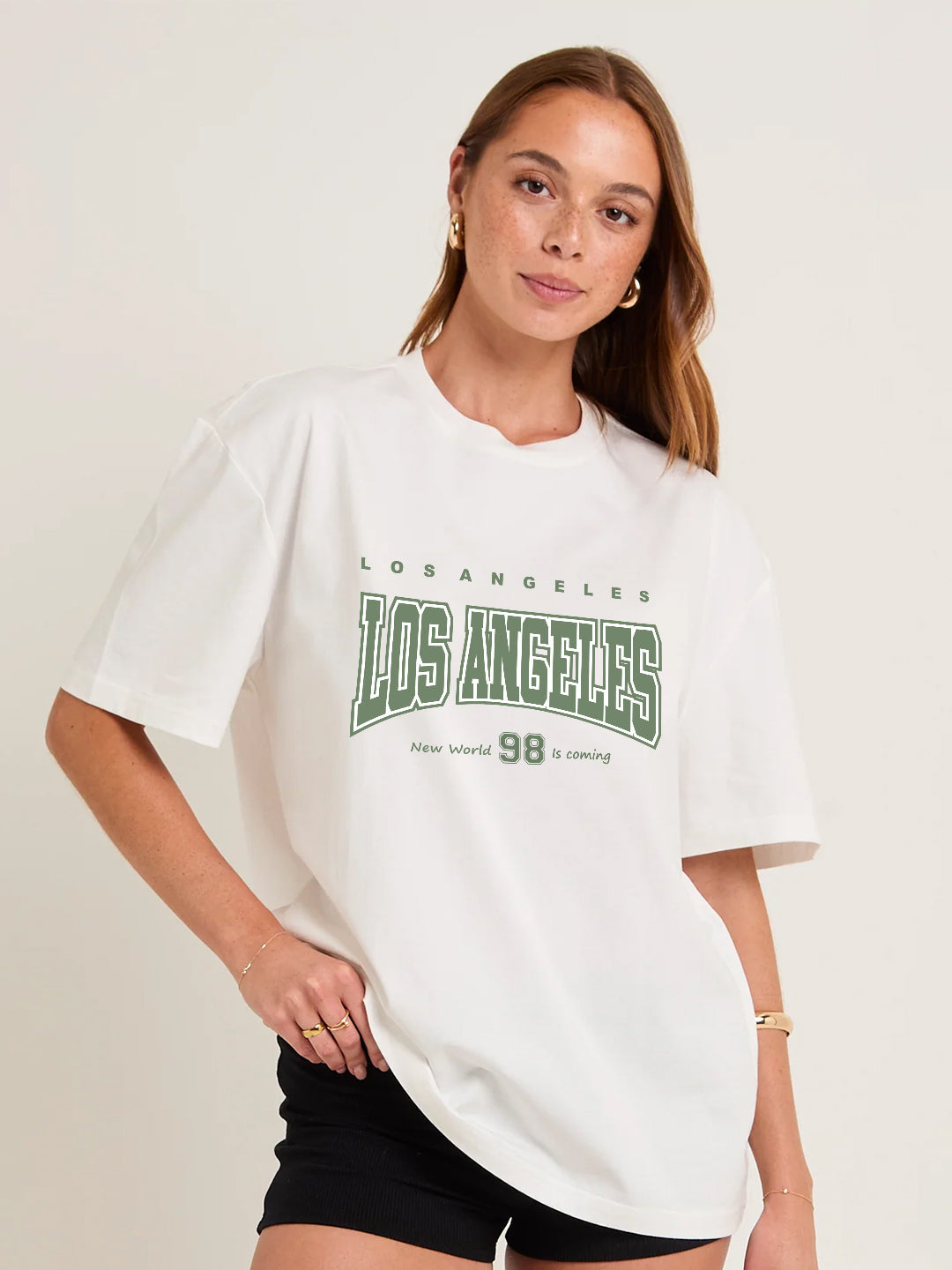 LOS ANGELES Women Graphic Oversized Printed T-Shirt  -  Kurvy Oversized T-Shirt
