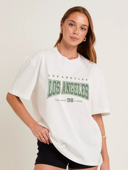 LOS ANGELES Women Graphic Oversized Printed T-Shirt  -  Kurvy Oversized T-Shirt