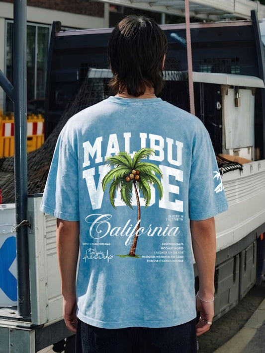 Malibu Vibe Men Retro Wash Oversized T-Shirt  -  Kurvy Oversized T-Shirt