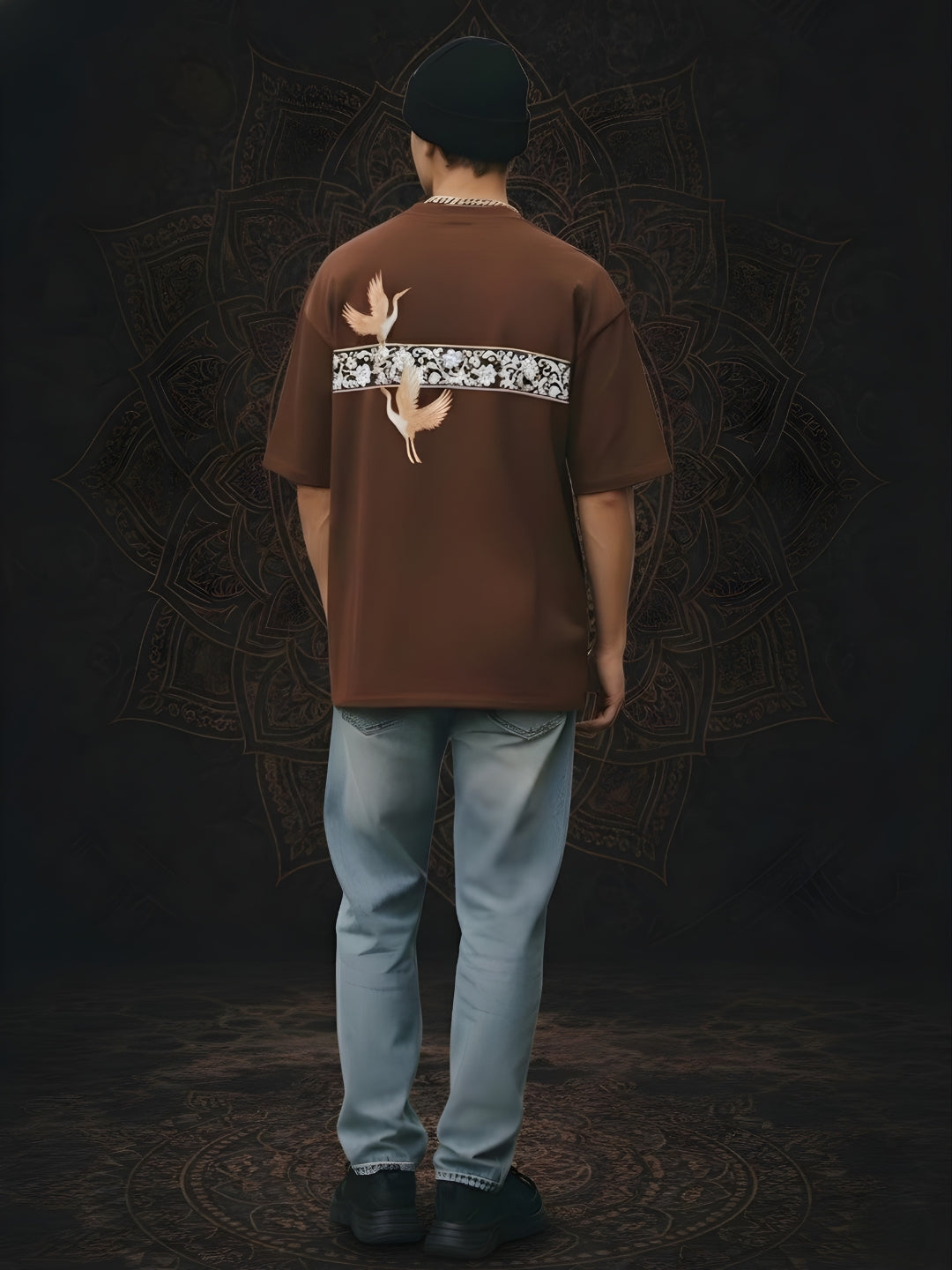 Mandala Roots Printed Men Premium Oversized T-Shirt (1)  -  Kurvy Oversized T-Shirt