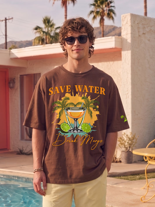 Margarita Escape Men Printed Oversized T-Shirt  -  Kurvy Oversized T-Shirt