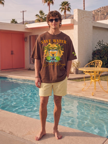 Margarita Escape Men Printed Oversized T-Shirt  -  Kurvy Oversized T-Shirt