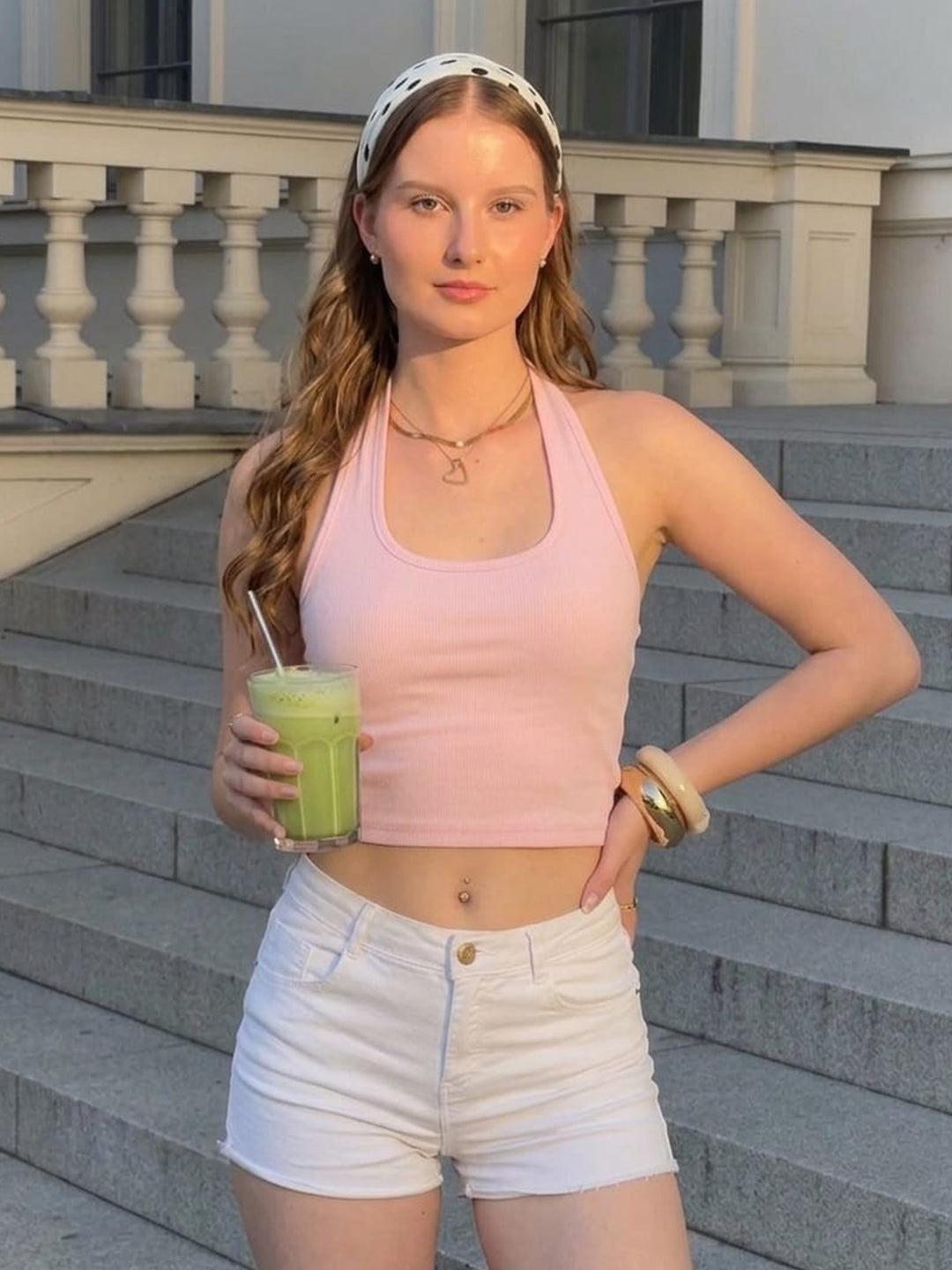 Powder Pink Halter Top - Kurvy Tank Top
