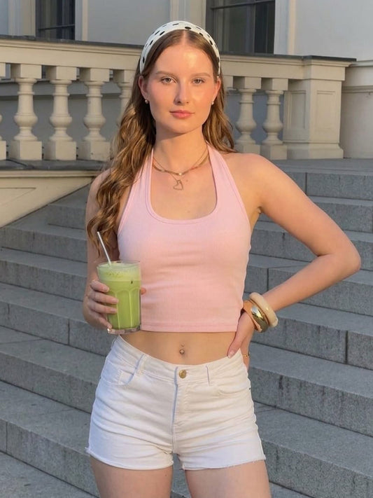 Powder Pink Halter Top - Kurvy Tank Top