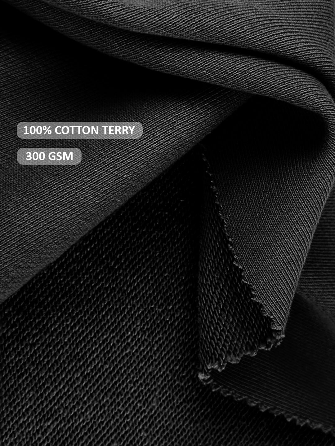 Solid Black Men Drop Shoulder Premium Terry Sweatshirt - Kurvy