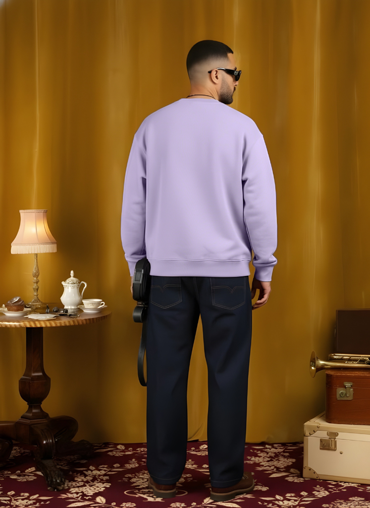 Solid Lilac Men Drop Shoulder Premium Terry Sweatshirt - Kurvy