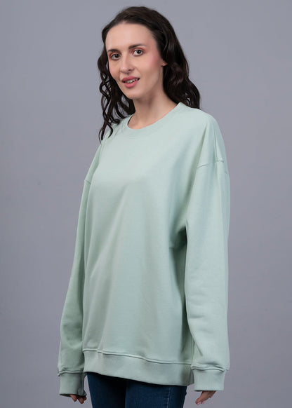 Solid Mint Green Women Drop Shoulder Terry Sweatshirt - Kurvy