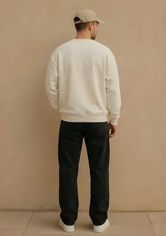 Solid Off White Men Drop Shoulder Premium Terry Sweatshirt - Kurvy