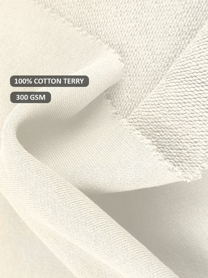 Solid Off White Men Drop Shoulder Premium Terry Sweatshirt - Kurvy