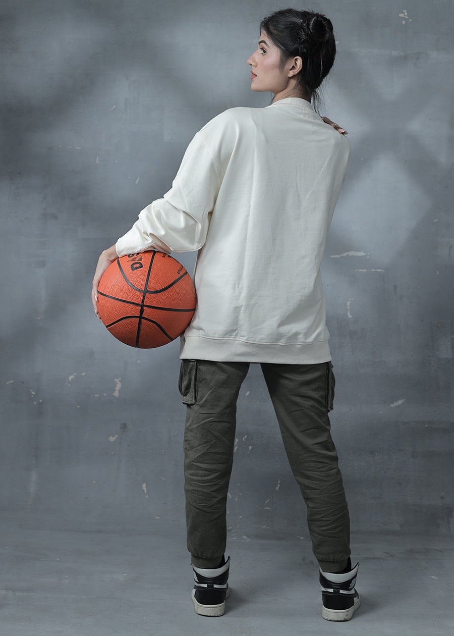 Solid Women Drop Shoulder Sweatshirt - Off White - Kurvy
