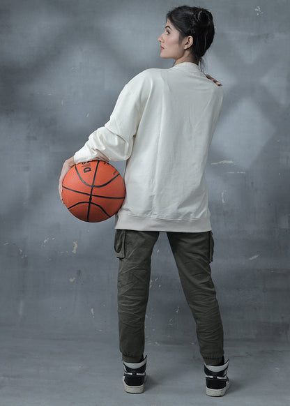 Solid Women Drop Shoulder Sweatshirt - Off White - Kurvy