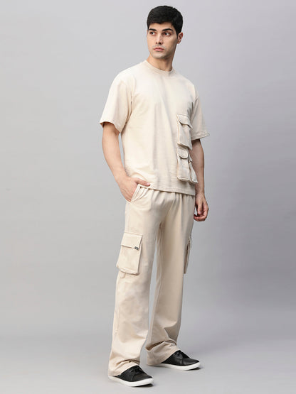 Streetwear Cargo Co-ord Set - Off White - Kurvy