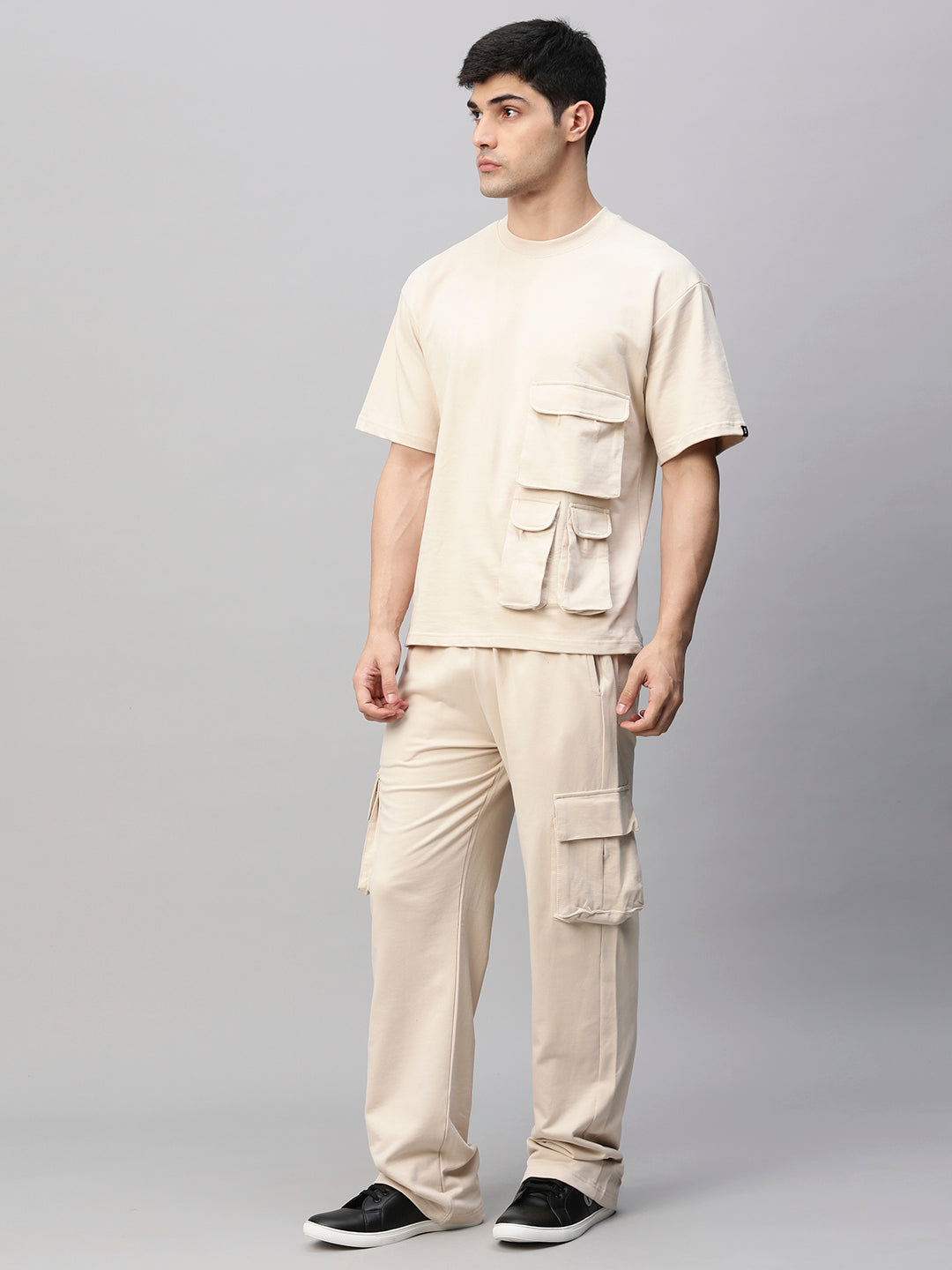 Streetwear Cargo Co-ord Set - Off White - Kurvy